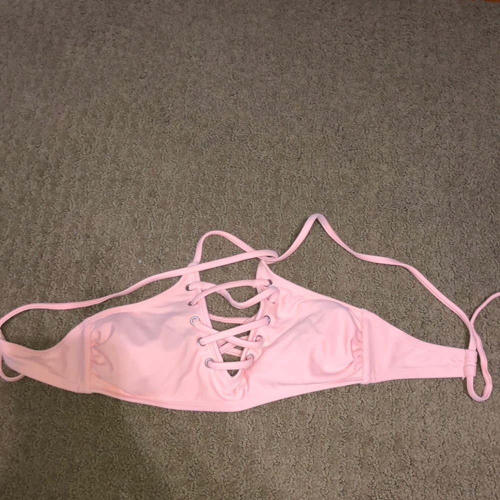 pink criss cross bikini top